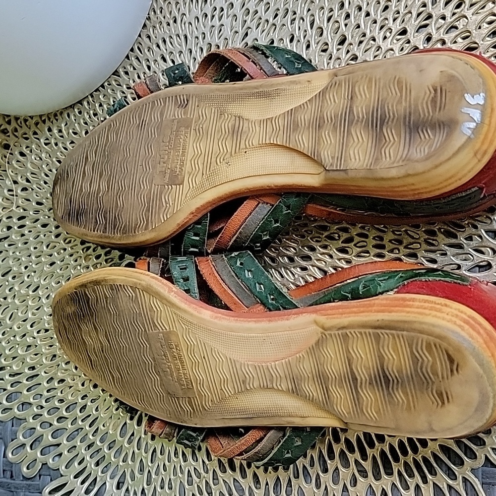 Vintage 90s Truffles Womens Leather Herachi Woven Multicolor Flat Sandal Sz 8.5 - Picture 7 of 9